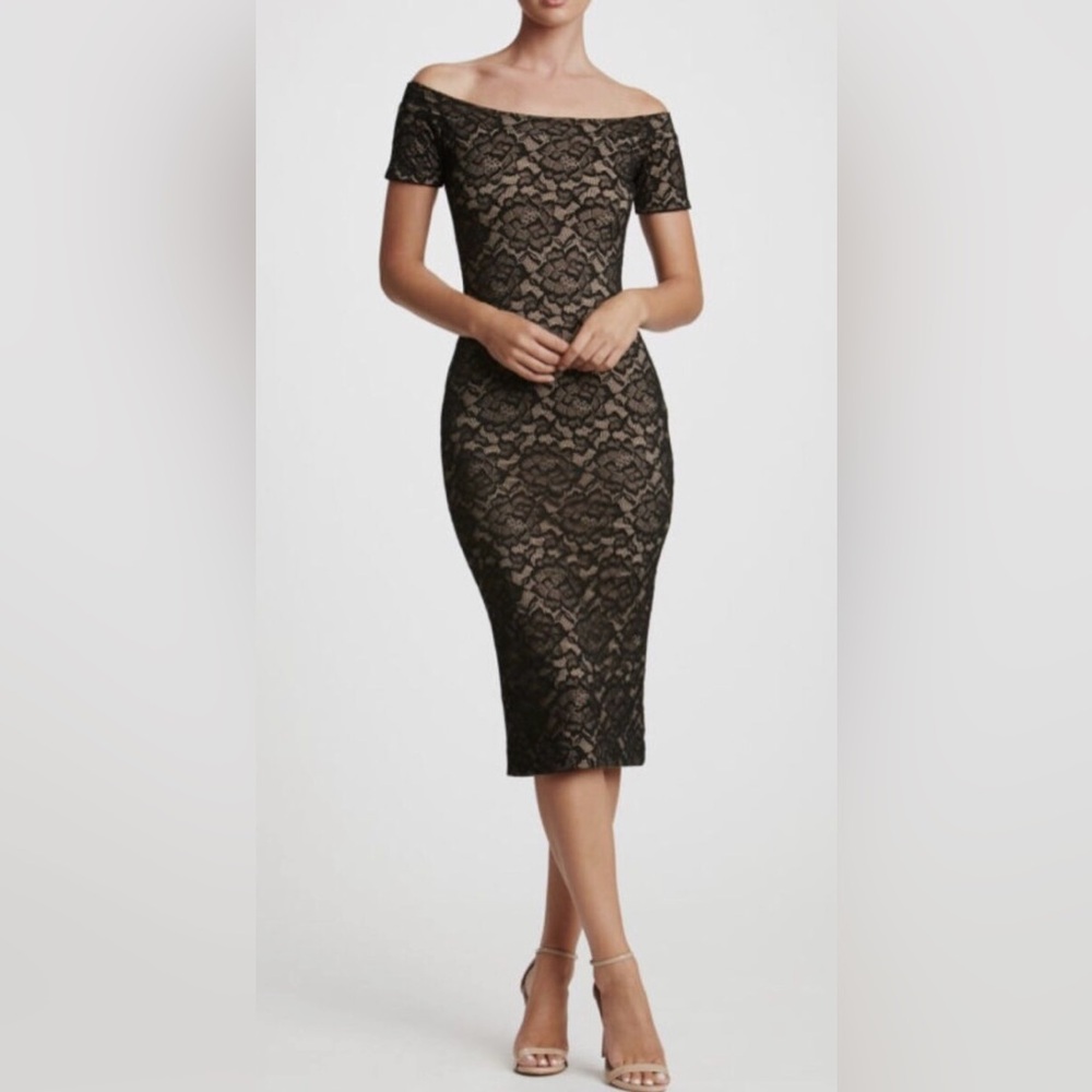 Dress the Population, Jemma Lace Off the Shoulder Midi Dress